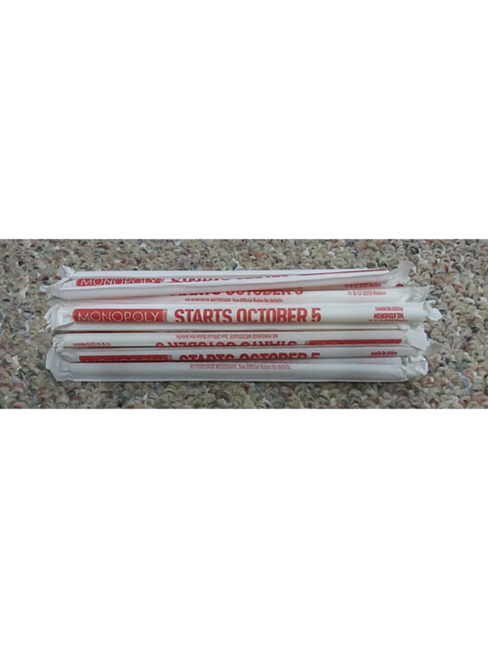 MCDONALD'S 2010 MONOPOLY COLOR CHANGING STRAWS 25 PCS